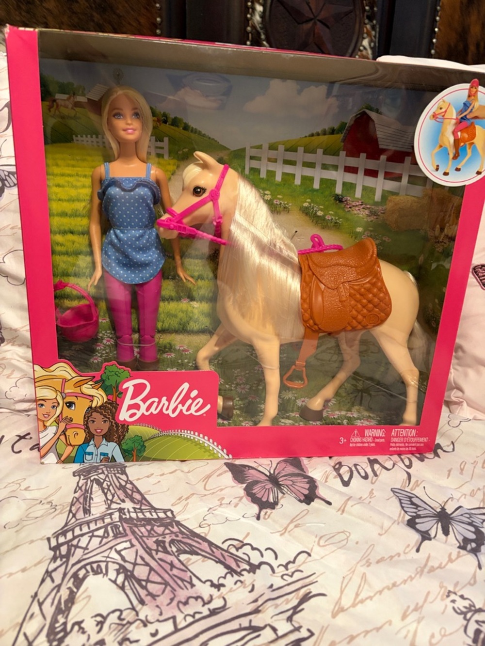 Barbie Doll & White Horse with Pink Bridle and Brown Saddle - Barbie